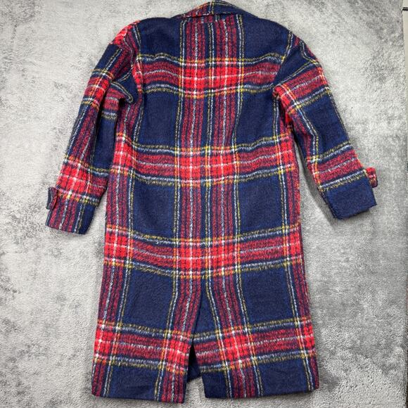 Old Navy Oversized Soft-Brushed Plaid Button-Front Long Coat Small Wool Blend - Picture 2 of 9